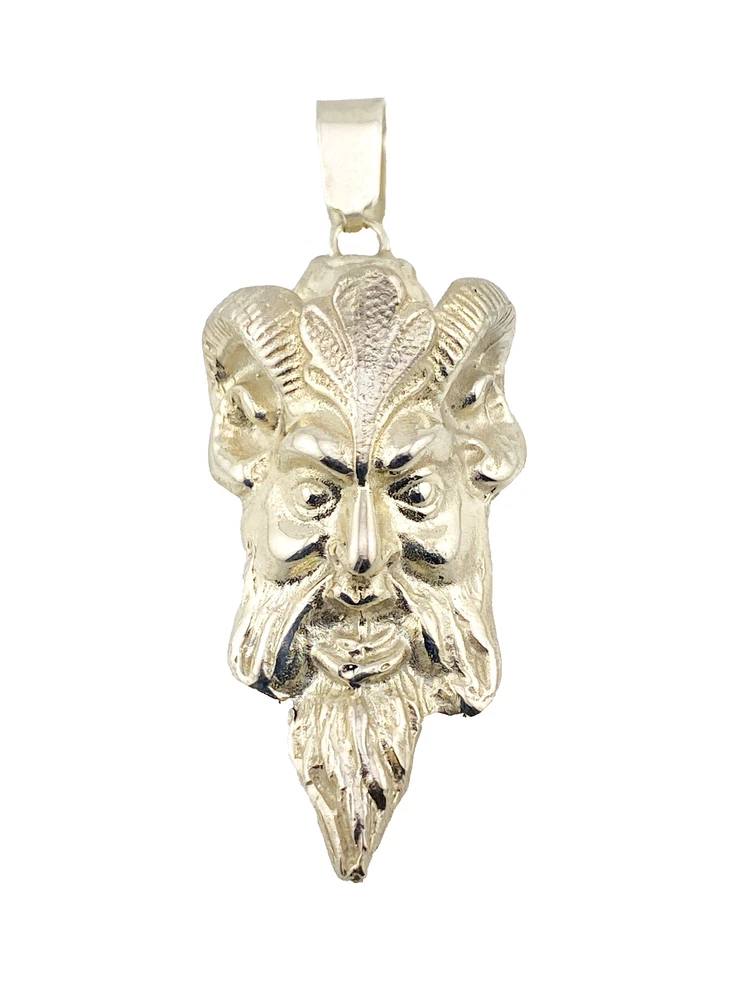 Sterling Silver Pagan Figural Pendant Ram Horns Bearded Man Acanthus Leaf 26g