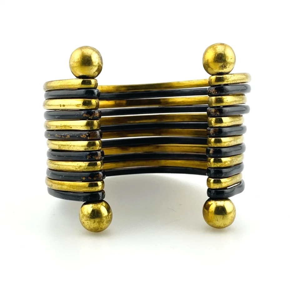 Vintage Brutalist Brass Copper Cuff Bracelet Wide Mixed Metal Unisex 116.6g