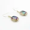 VIVAH oval mystic topaz drop earrings with purple, pink, green, and blue reflections, bordered by concentric sterling silver frames.
