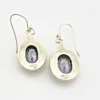 VIVAH oval mystic topaz drop earrings with purple, pink, green, and blue reflections, bordered by concentric sterling silver frames.