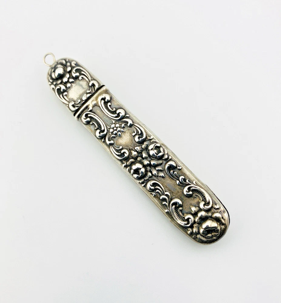 Sterling Silver Rose Needle Case Etui Pendant