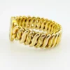 Pitman & Keeler American Queen gold filled expansion bracelet with alternating polished and patterned links and a pinstriped, engraved heart centerpiece.