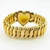 Pitman & Keeler American Queen gold filled expansion bracelet with alternating polished and patterned links and a pinstriped, engraved heart centerpiece.