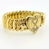 Pitman & Keeler American Queen gold filled expansion bracelet with alternating polished and patterned links and a pinstriped, engraved heart centerpiece.