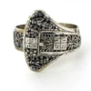 Chinese export silver buckle bracelet with pierced bamboo, flowers, figures and raised Chinese characters