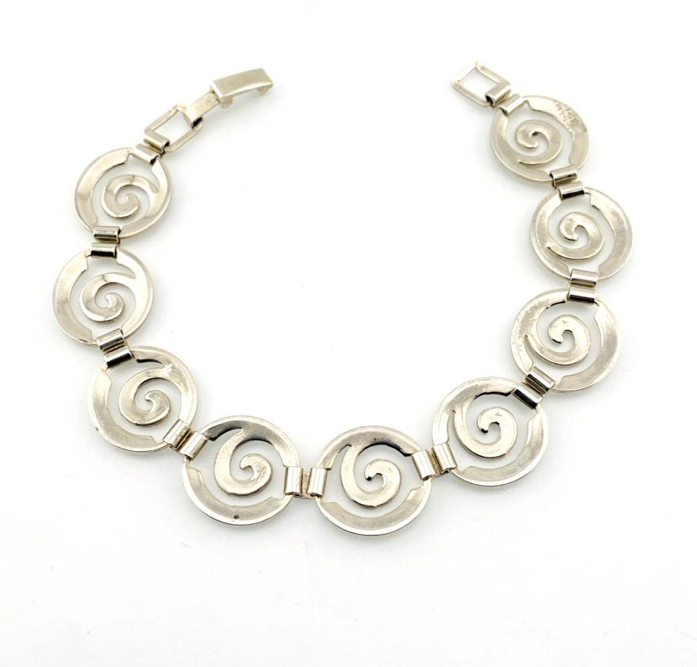 Sterling Silver Spiral Swirl Link Bracelet
