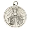 Vintage sterling silver Catholic protection medal with red, white and blue enamel and devotional imagery on both sides.
