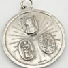 Vintage sterling silver Catholic protection medal with red, white and blue enamel and devotional imagery on both sides.