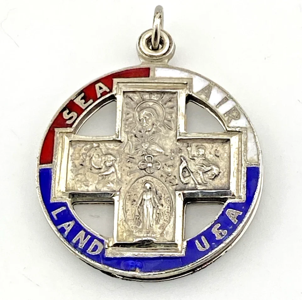 Vintage Chapel Sterling Silver Enamel Four-Way Swivel Medal