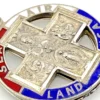 Chapel sterling silver four-way swivel medal with patriotic enamel, devotional figures and a personal inscription dated 1967.