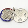Chapel sterling silver four-way swivel medal with patriotic enamel, devotional figures and a personal inscription dated 1967.