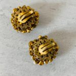 Vintage DeMario Faux Pearl Rhinestone Clip On Earrings Filigree