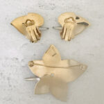 Vintage Boucher Op Art Brooch Earrings Set Gold Tone Turquoise Leaves Signed 50s