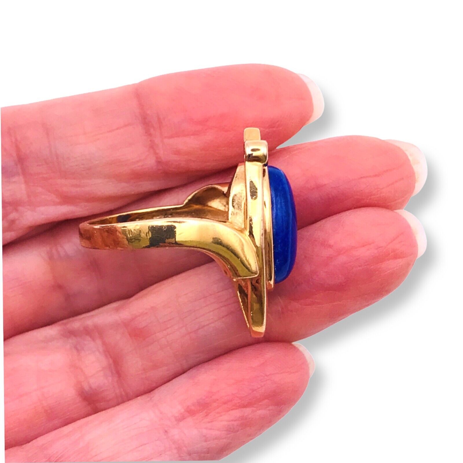 SPECTACULAR Vintage Lapis Lazuli Gold Over Sterling Vermeil Ring Modernist 8.25
