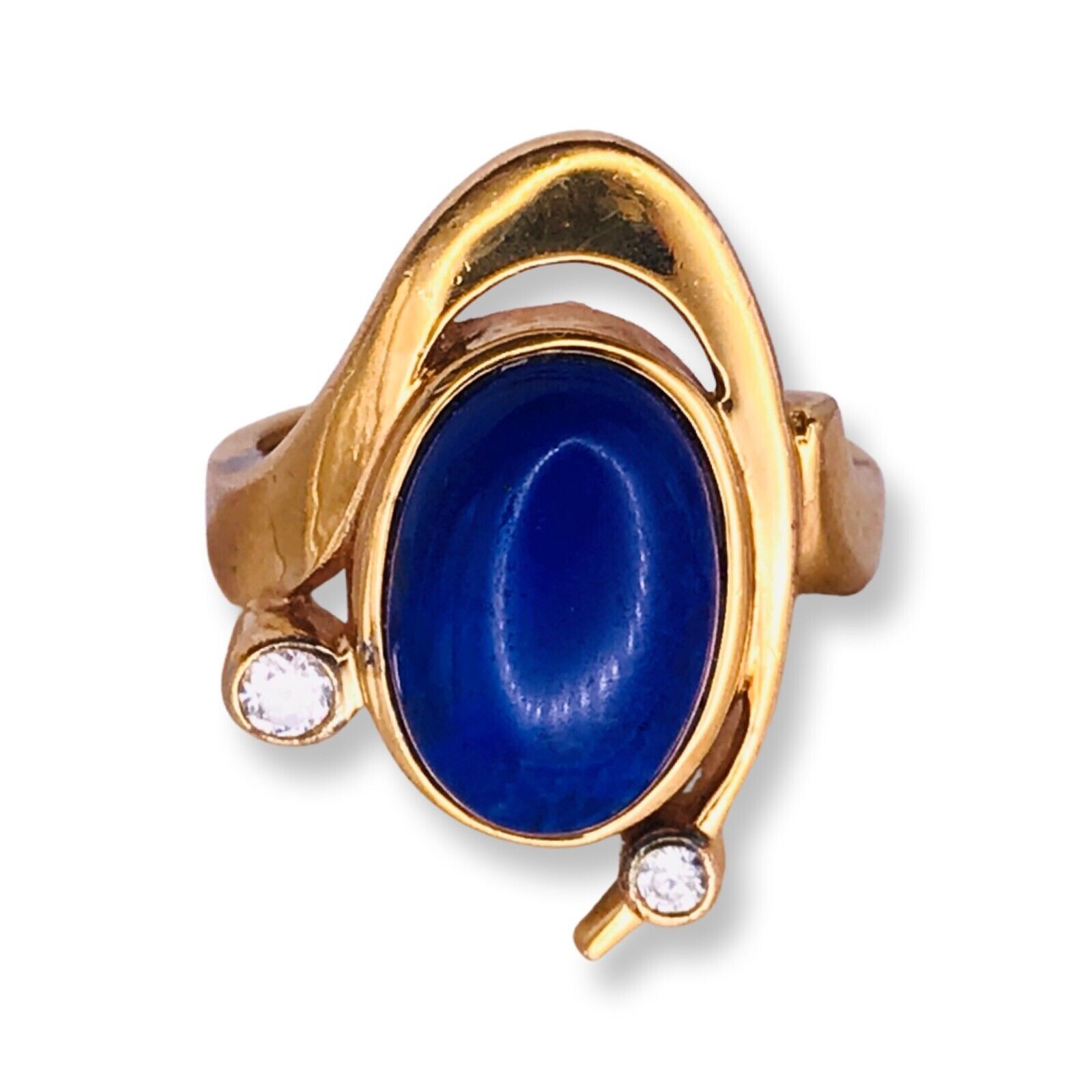 SPECTACULAR Vintage Lapis Lazuli Gold Over Sterling Vermeil Ring Modernist 8.25