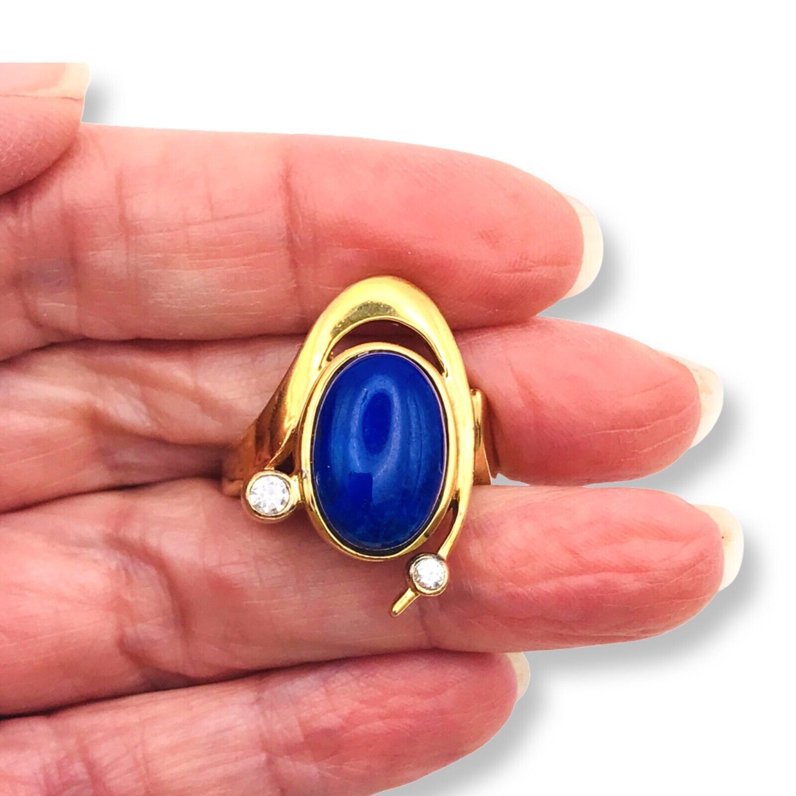 SPECTACULAR Vintage Lapis Lazuli Gold Over Sterling Vermeil Ring Modernist 8.25