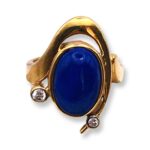 SPECTACULAR Vintage Lapis Lazuli Gold Over Sterling Vermeil Ring Modernist 8.25