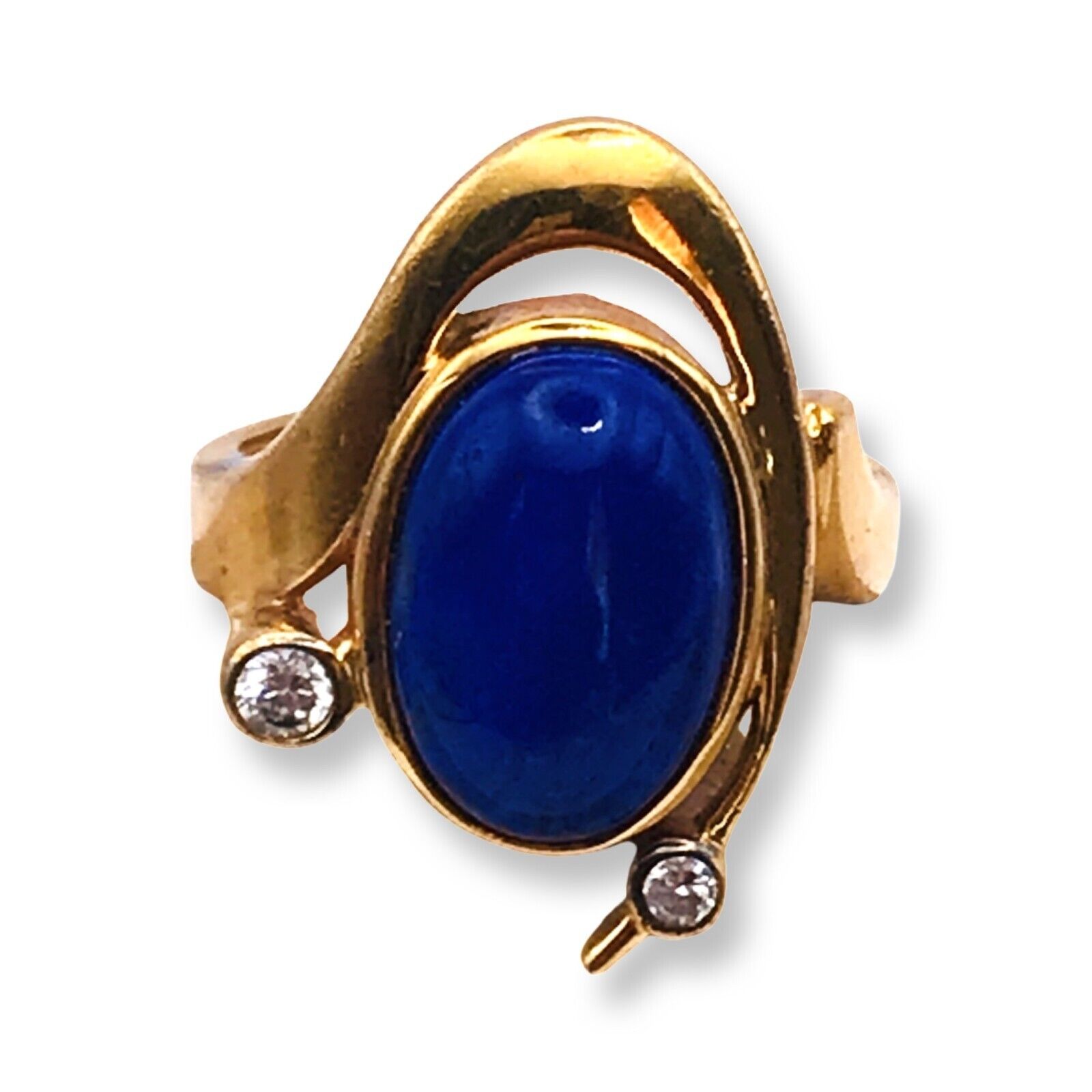 SPECTACULAR Vintage Lapis Lazuli Gold Over Sterling Vermeil Ring Modernist 8.25