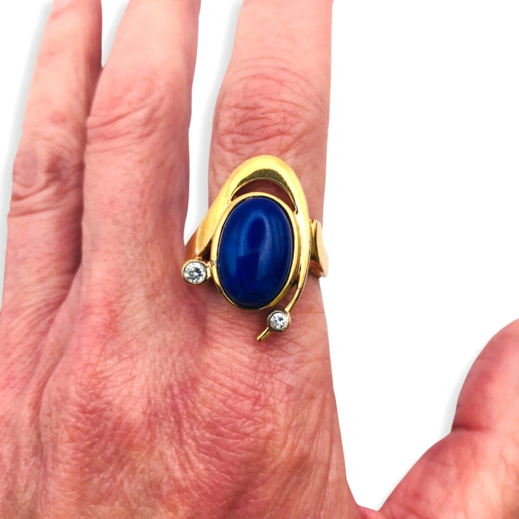 SPECTACULAR Vintage Lapis Lazuli Gold Over Sterling Vermeil Ring Modernist 8.25