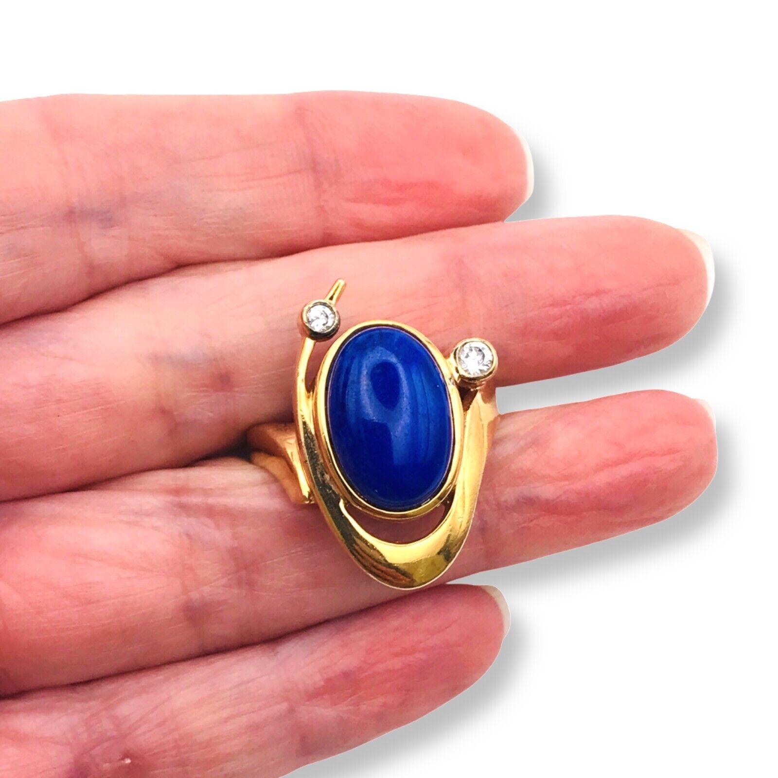 SPECTACULAR Vintage Lapis Lazuli Gold Over Sterling Vermeil Ring Modernist 8.25
