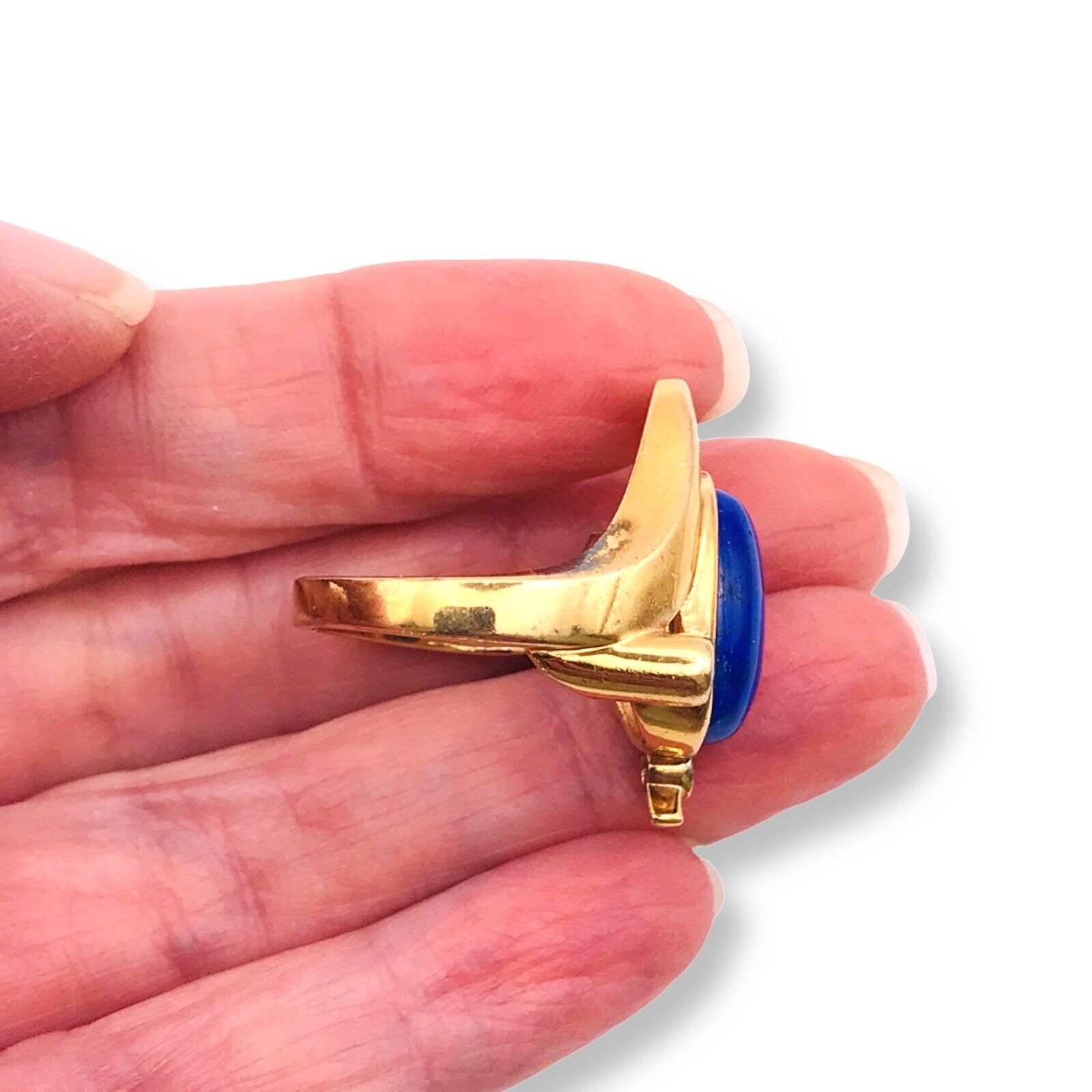 SPECTACULAR Vintage Lapis Lazuli Gold Over Sterling Vermeil Ring Modernist 8.25