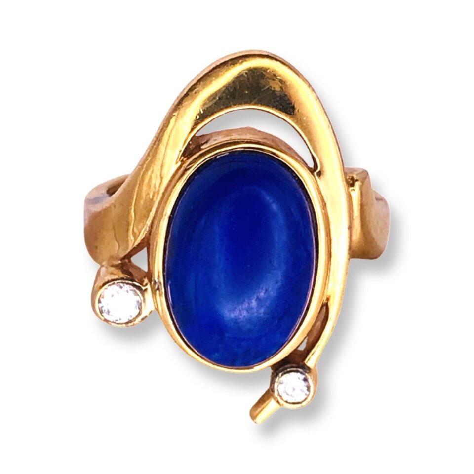 Lapis Lazuli Gold Over Sterling Vermeil Ring Modernist
