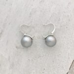 Elegant 13mm Faux Pearl Huggie Drop Earrings Silver and Gray