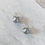 Elegant 13mm Faux Pearl Huggie Drop Earrings Silver and Gray