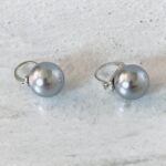 Elegant 13mm Faux Pearl Huggie Drop Earrings Silver and Gray