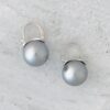 Elegant 13mm Faux Pearl Huggie Drop Earrings Silver and Gray