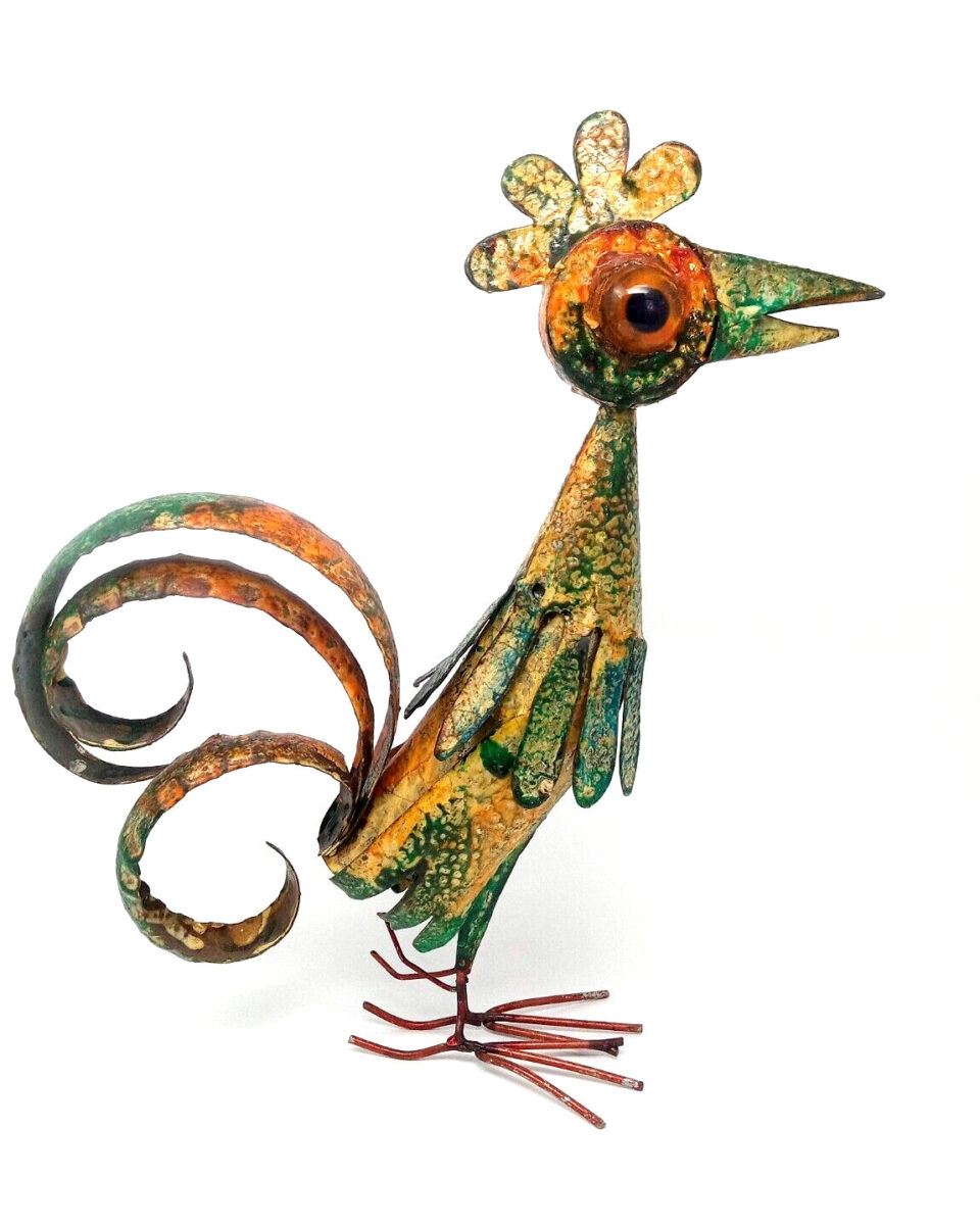 Enamel on Copper Rooster Sculpture