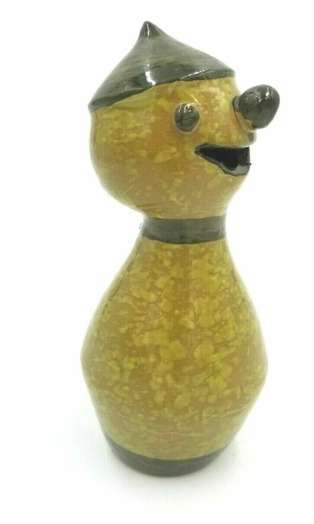 Vintage MCM Smiling Happy Guy Glazed Pottery Piggy Bank - So Cute!