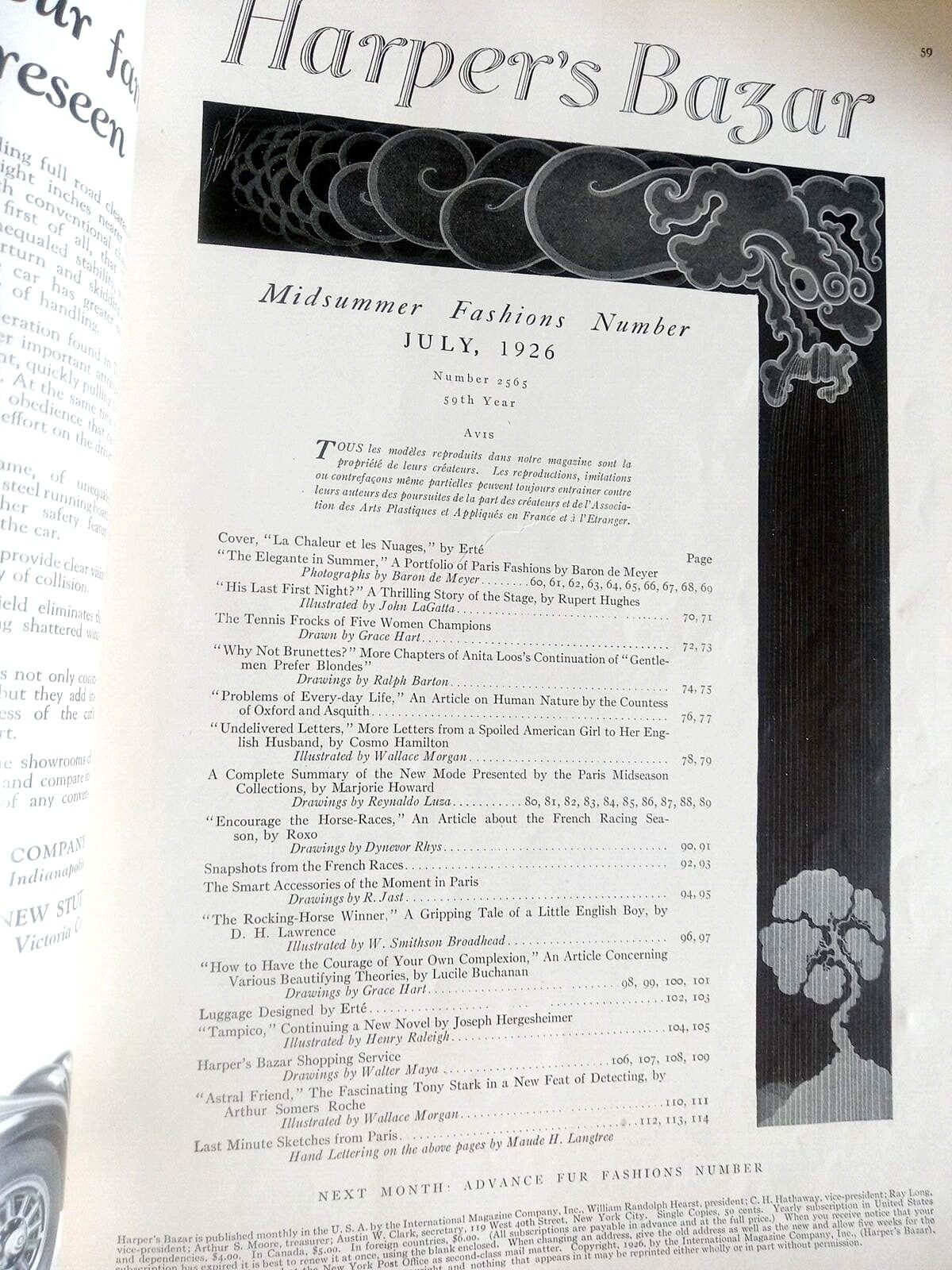 Harpers Bazar Bazaar Magazine July 1926 Erte Cover Harpers Bazar Bazaar Magazine July 1926 Erte Cover