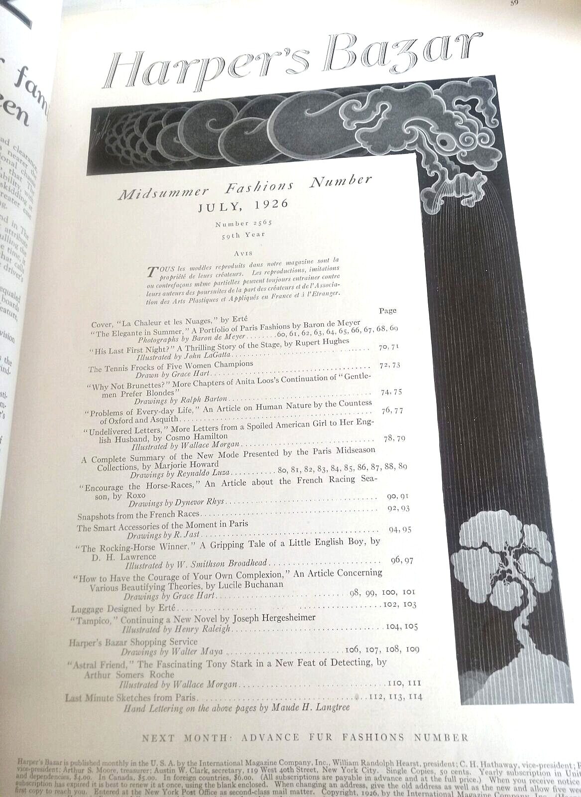 Harpers Bazar Bazaar Magazine July 1926 Erte Cover Harpers Bazar Bazaar Magazine July 1926 Erte Cover