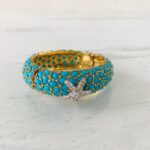 VTG KJL Kenneth Jay Lane Turquoise Bombe Starfish Clamper Bracelet