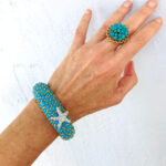 VTG KJL Kenneth Jay Lane Turquoise Bombe Starfish Clamper Bracelet