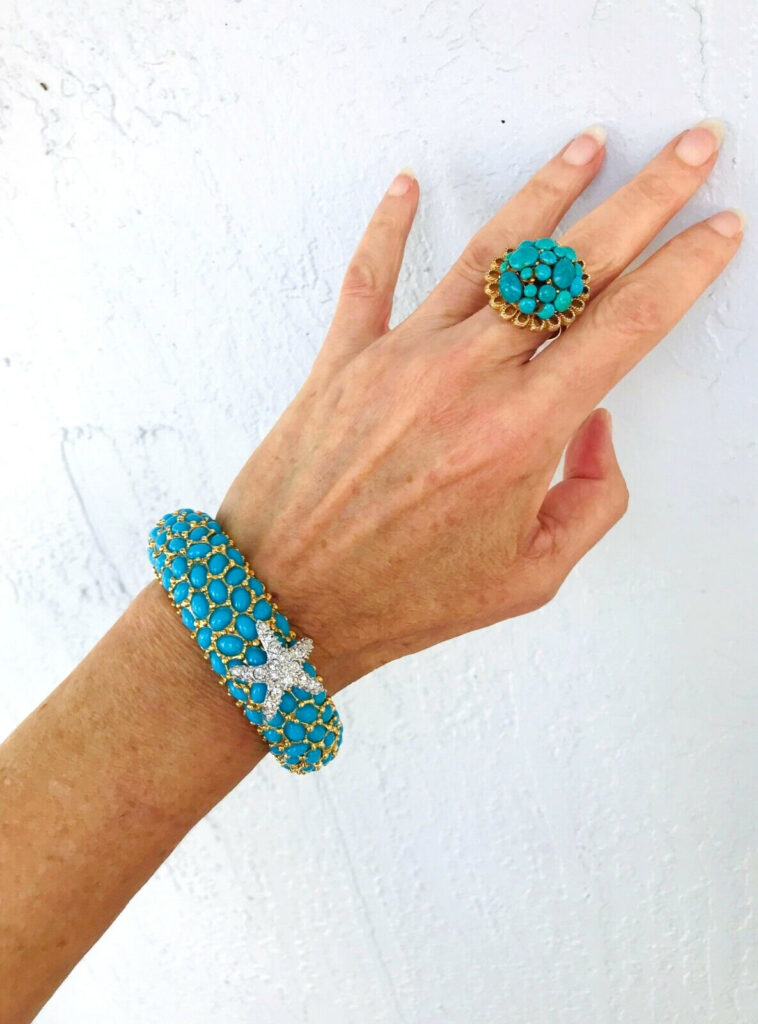 VTG KJL Kenneth Jay Lane Turquoise Bombe Starfish Clamper Bracelet