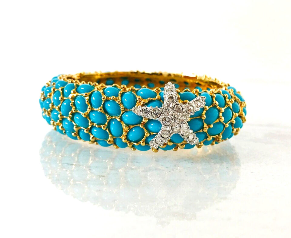 KJL Turquoise Bombe Starfish Hinged Bangle Bracelet