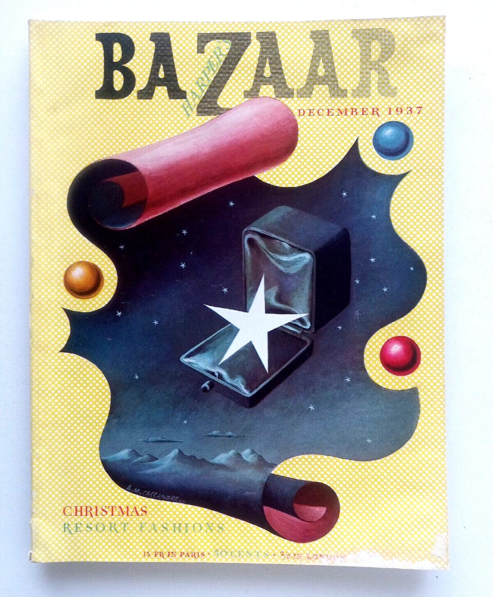 Vintage Harpers Bazaar Magazine Dec 1937 Cassandre Vertes Schiaparelli Schlumberger