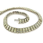 VTG Pillow Cut Rhinestone Collar Necklace Bracelet Set Rhodium Plated Bright