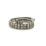 VTG Pillow Cut Rhinestone Collar Necklace Bracelet Set Rhodium Plated Bright