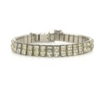 VTG Pillow Cut Rhinestone Collar Necklace Bracelet Set Rhodium Plated Bright